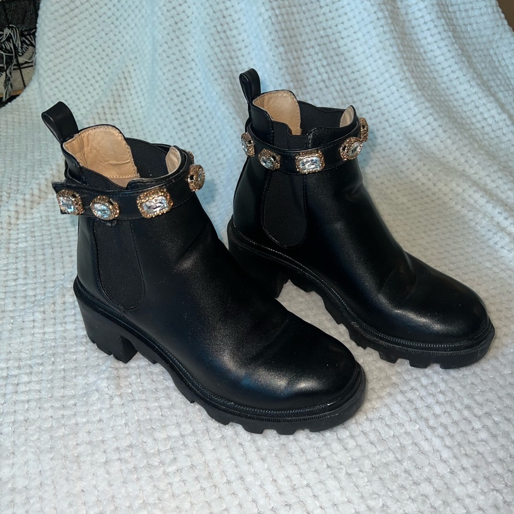 Steve Madden Black Ankle Boots with Jewel Accents